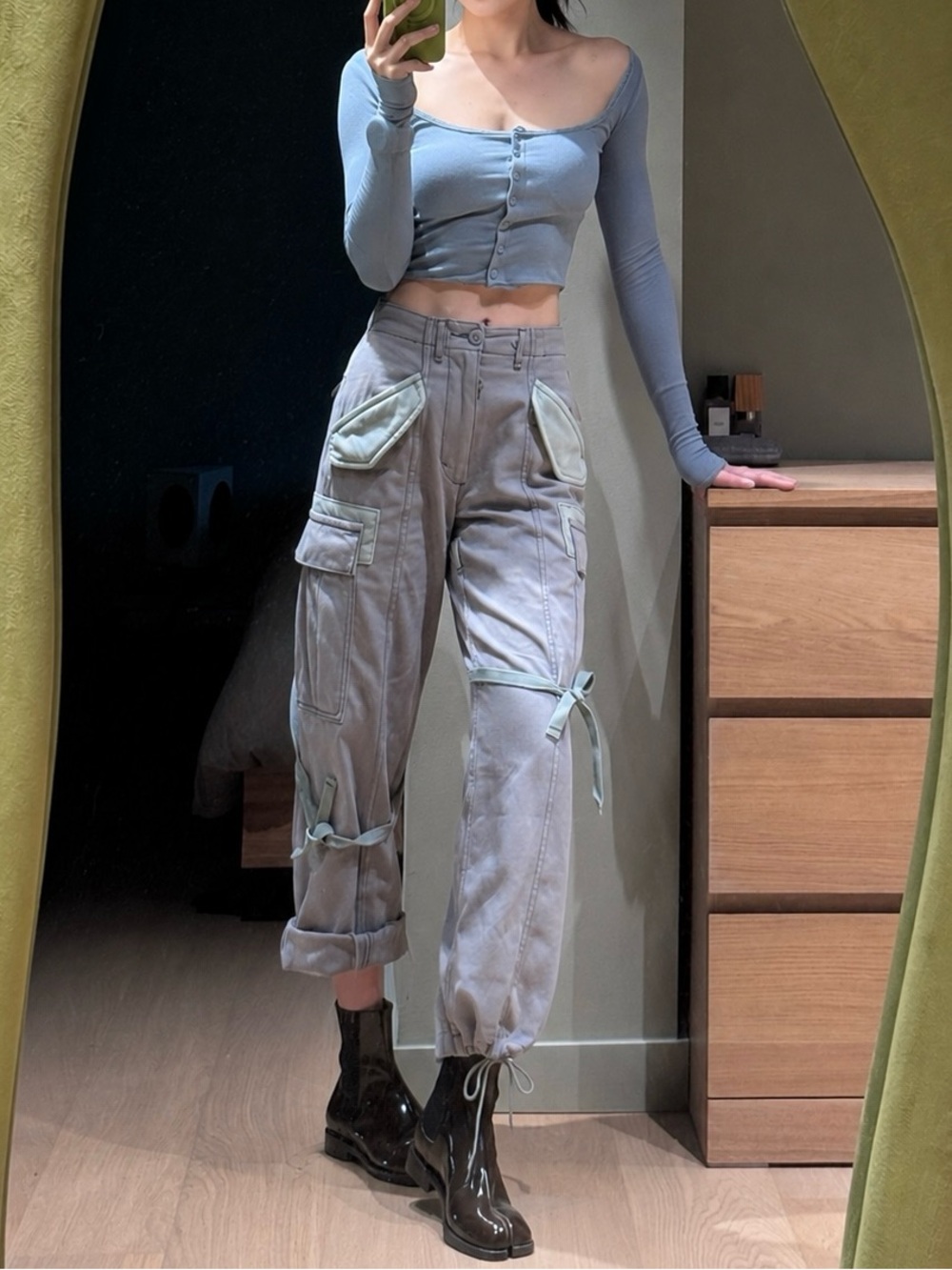 R13 CROPPED CARGO Faded Steel Blue Canvas - Picture 15 of 16